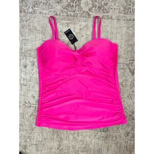 Ruched Twist Front Tankini Swim Top Womens XXXL 3XL NWT Relleciga Neon Rose